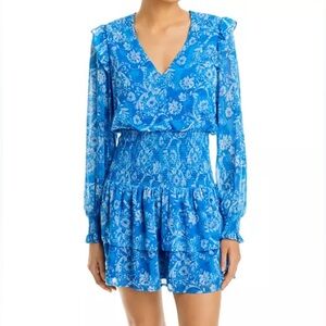 AQUA Watercolor Floral Print Smocked‎ Mini Dress size Large